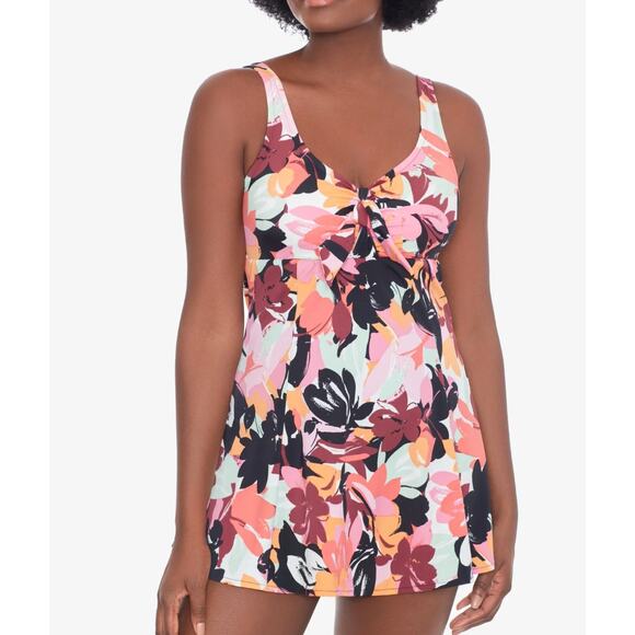 Swim Solutions BLACK Botanical Beauty Bow-Front Swimdress, US 8 - Picture 1 of 5